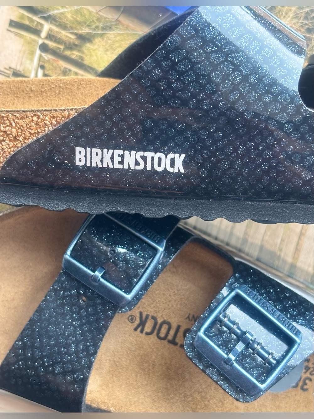 Birkenstock 💅 Arizona Blue Magic Snake Big Buckle Patent Leather Sandals Slides - Picture 3 of 6